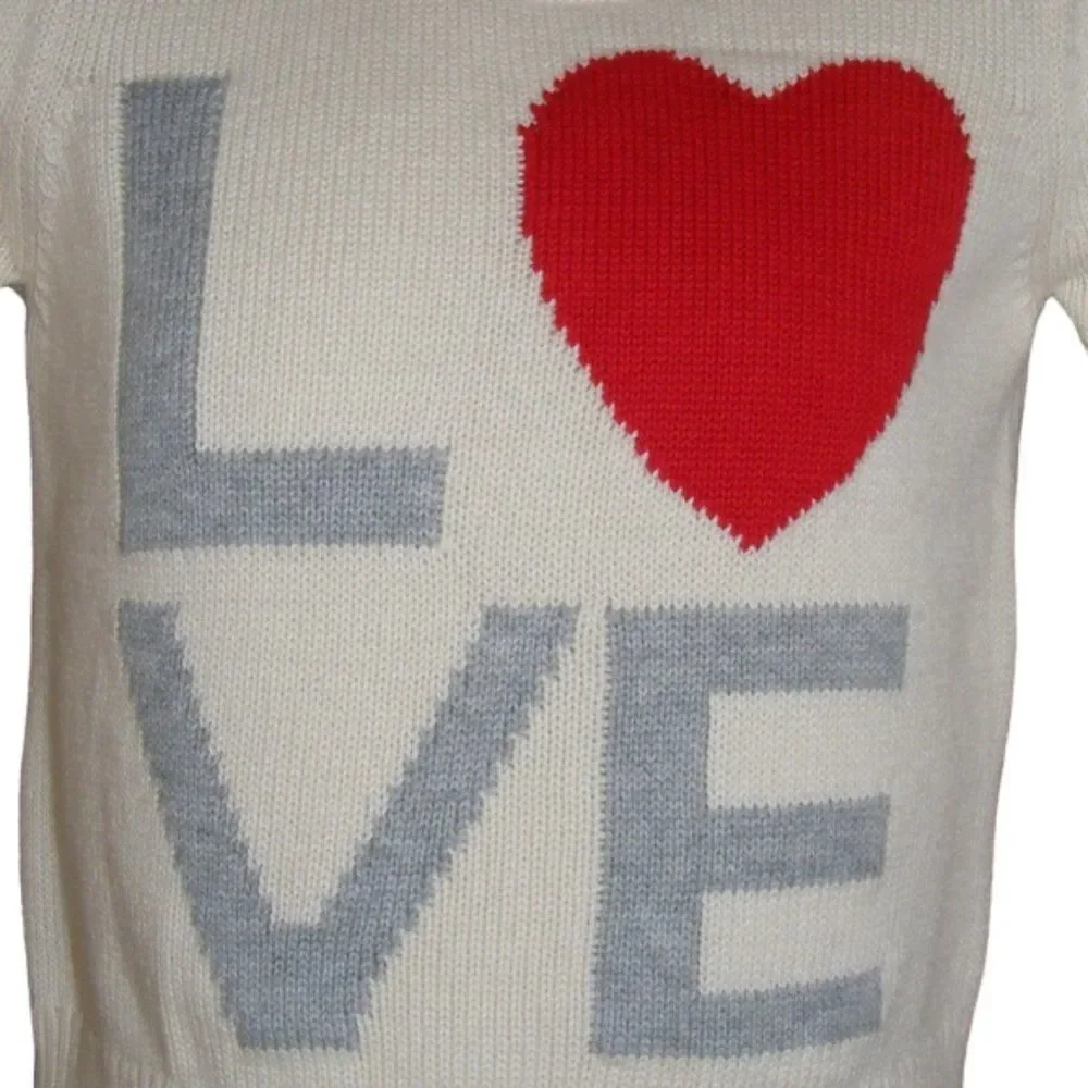 BABY GAP Sweater, 6-12M, Cream/Grey Text, Love, 2 button shoulder, Red Heart